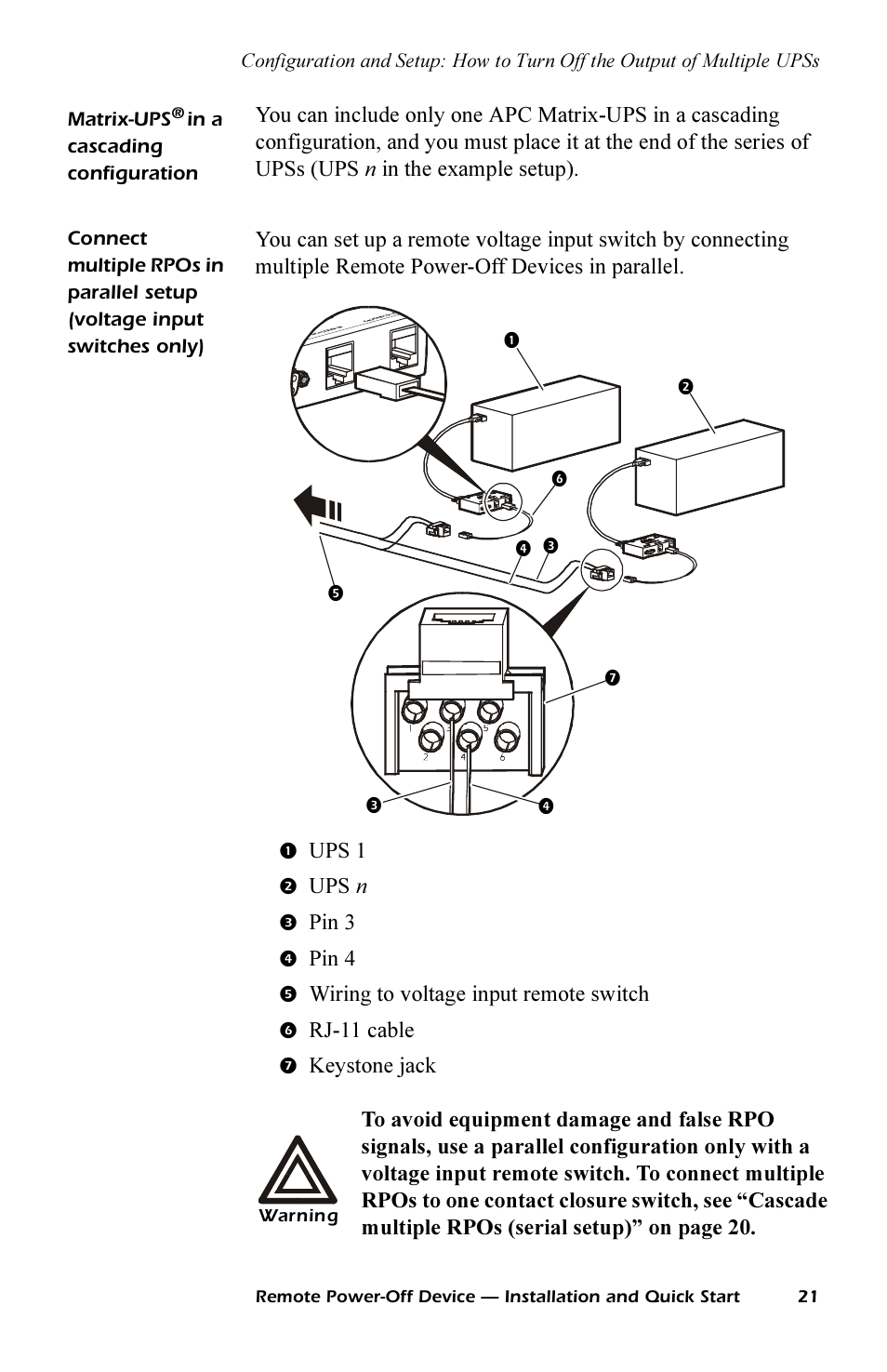 Matrixups® in a cascading configuration, Matrix-ups® in a cascading configuration 21, Switches only) 21 | APC REMOTE POWER-OFF DEVICE AP9830 User Manual | Page 24 / 31