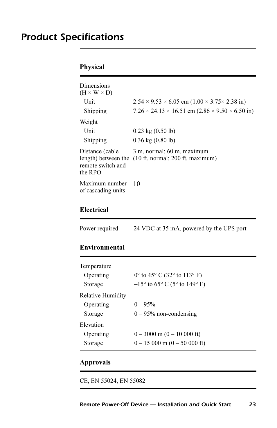 Product specifications | APC REMOTE POWER-OFF DEVICE AP9830 User Manual | Page 26 / 31