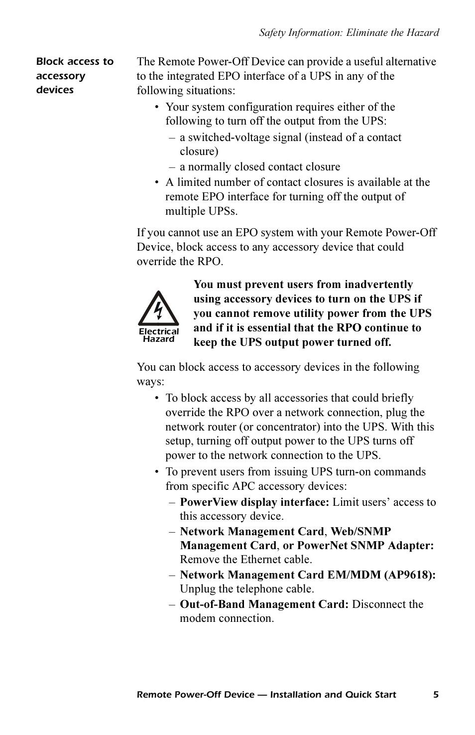 Block access to accessory devices, Block access to accessory devices 5 | APC REMOTE POWER-OFF DEVICE AP9830 User Manual | Page 8 / 31