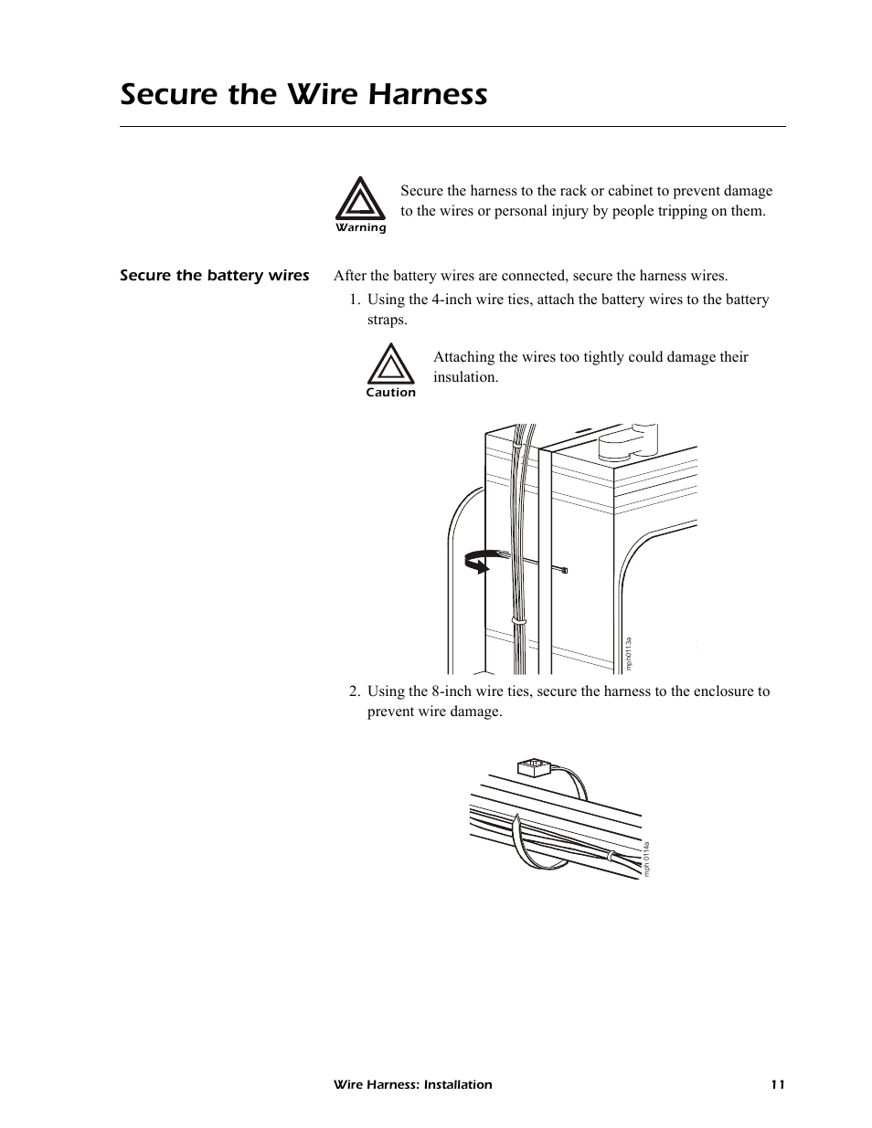 Secure the wire harness, Secure the battery wires | APC AP9924 User Manual | Page 13 / 20