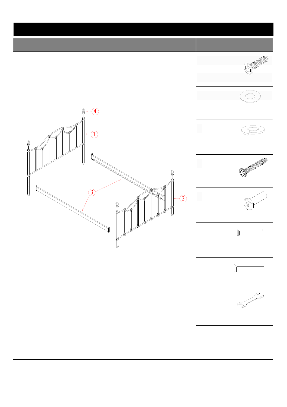 Component parts and fittings contained in the box, Parts fittings | Dreams Kiera Bedstead User Manual | Page 2 / 5