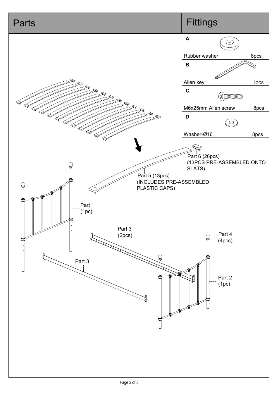 Parts fittings | Dreams Jasmine Bedstead Single Size User Manual | Page 2 / 3