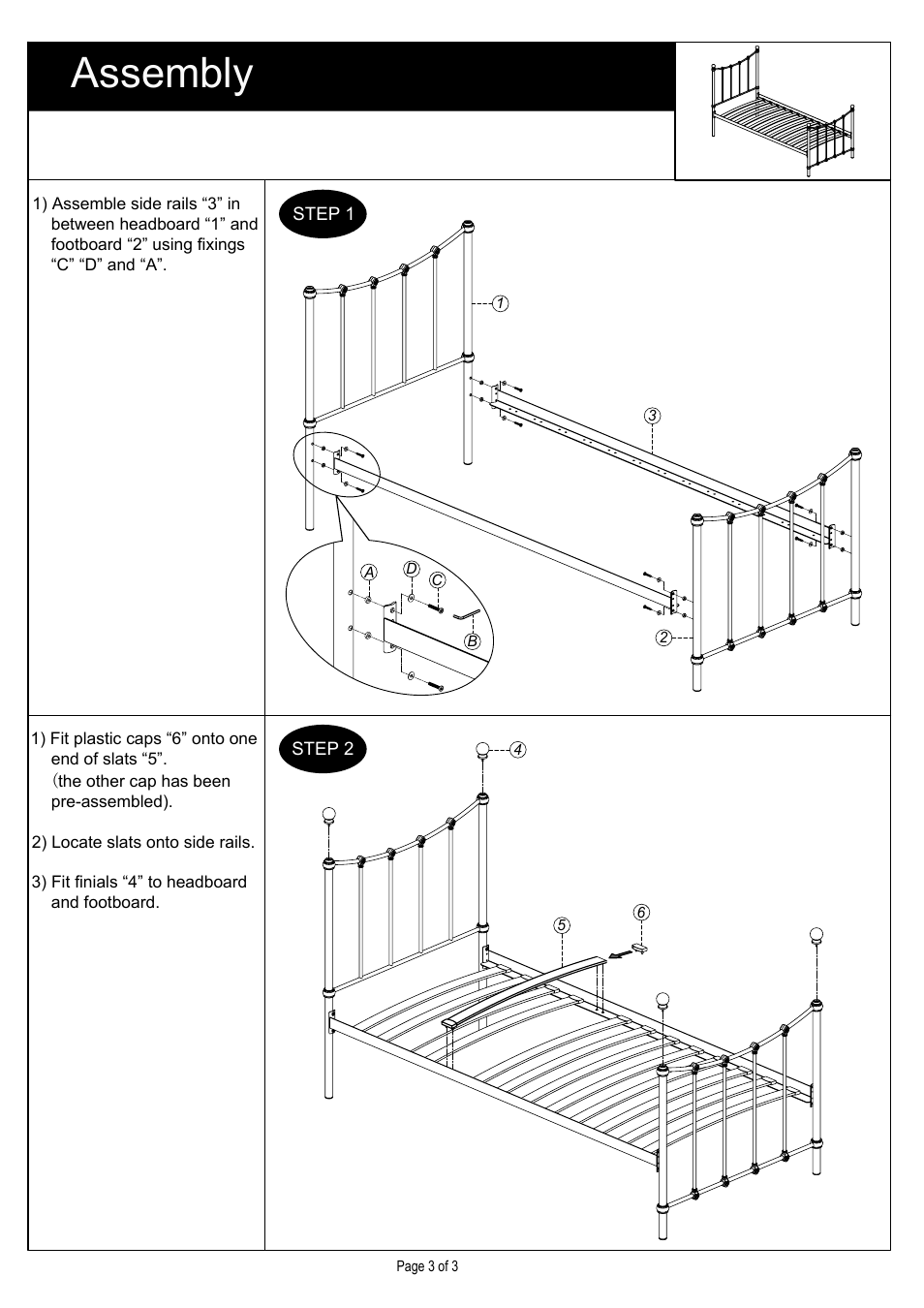Assembly | Dreams Jasmine Bedstead Single Size User Manual | Page 3 / 3