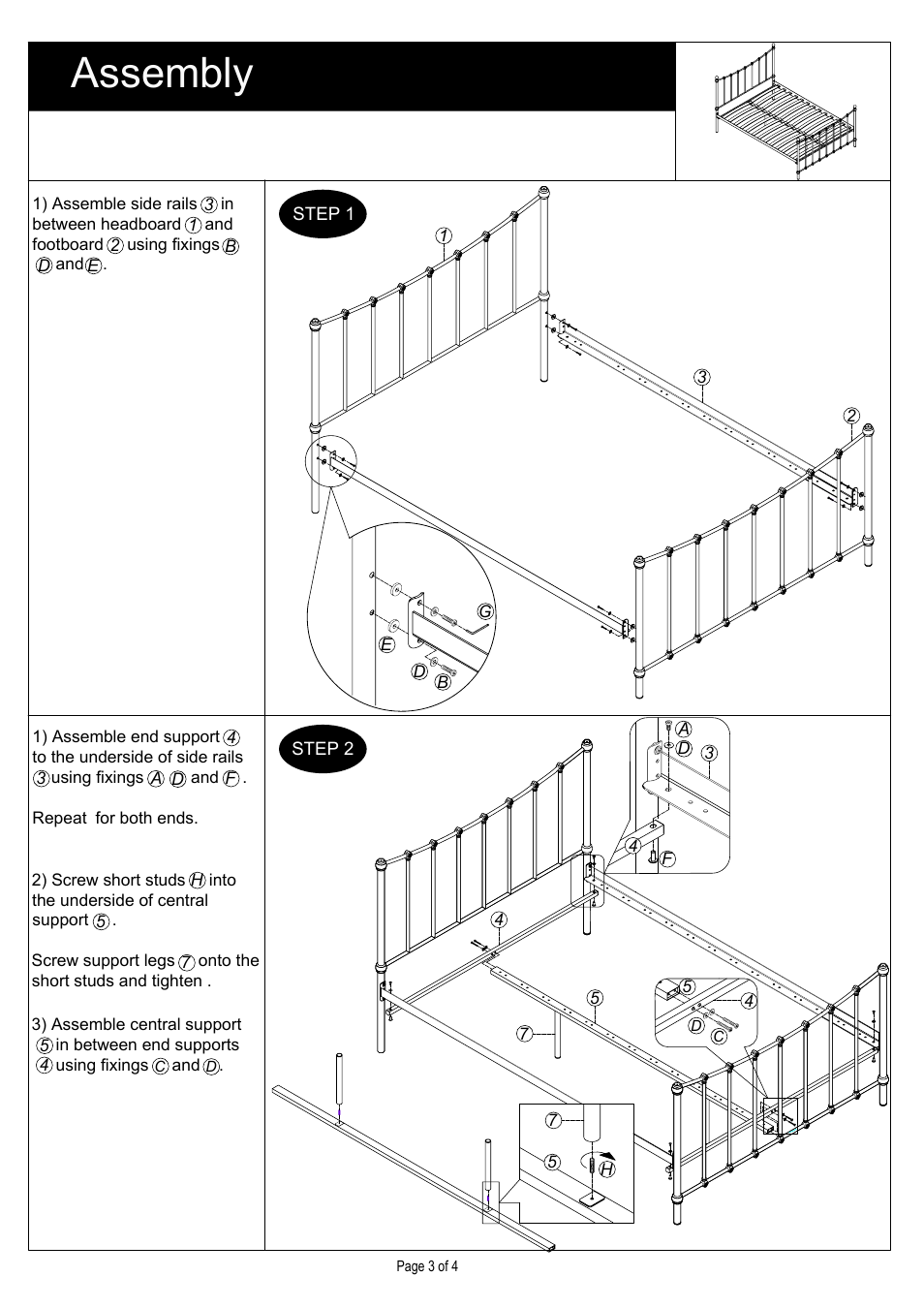 Assembly | Dreams Jasmine Bedstead Double and King Size User Manual | Page 3 / 4