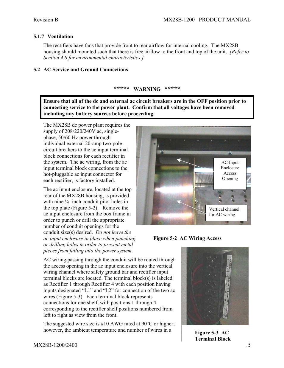 Ventilation, Ac service and ground connections | APC DC Power Plant MX28B-1200 User Manual | Page 21 / 54