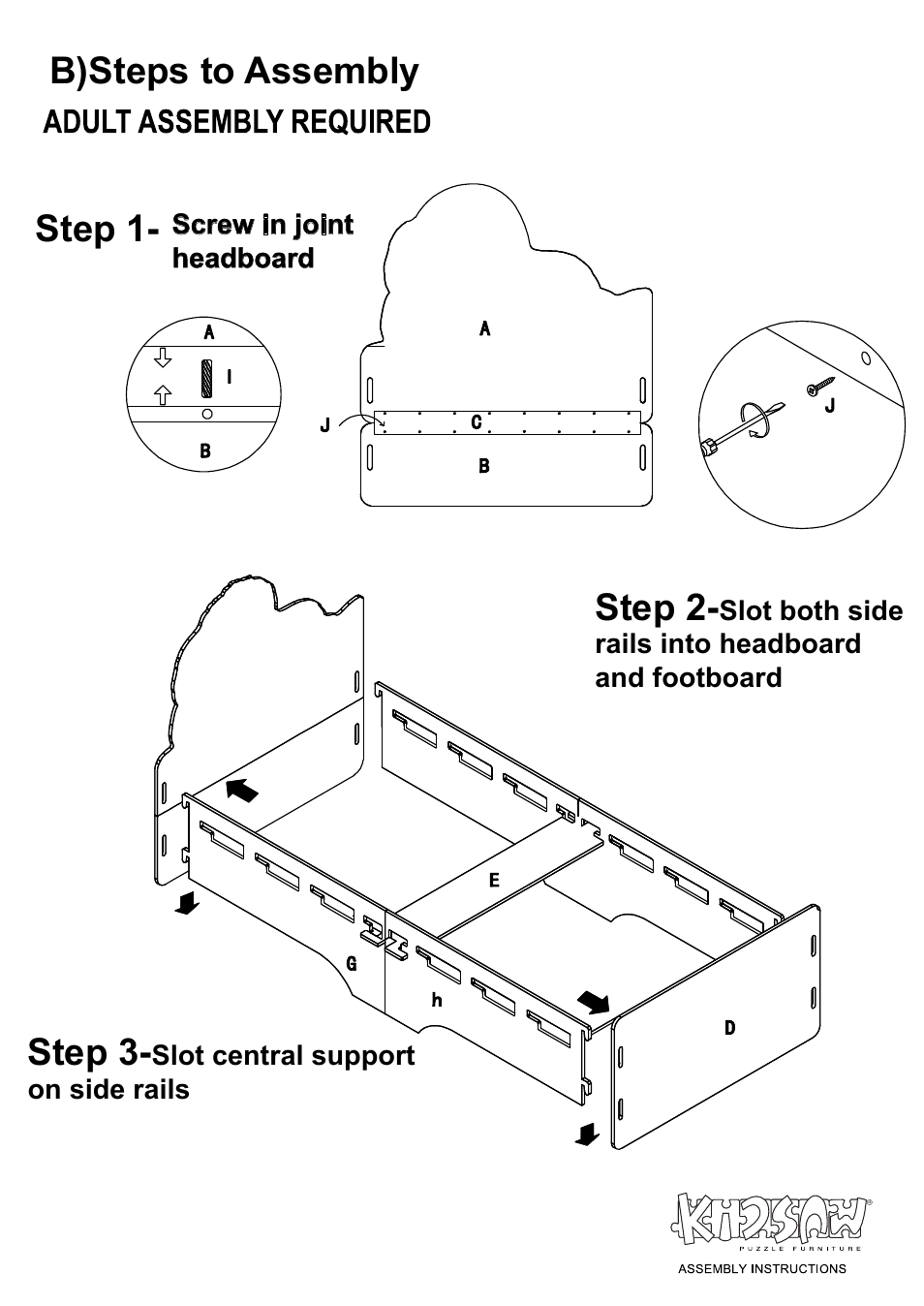 Dino bed p1, B)steps to assembly step 3, Step 2 | Step 1 | Dreams Dinosaur Bedstead User Manual | Page 3 / 4