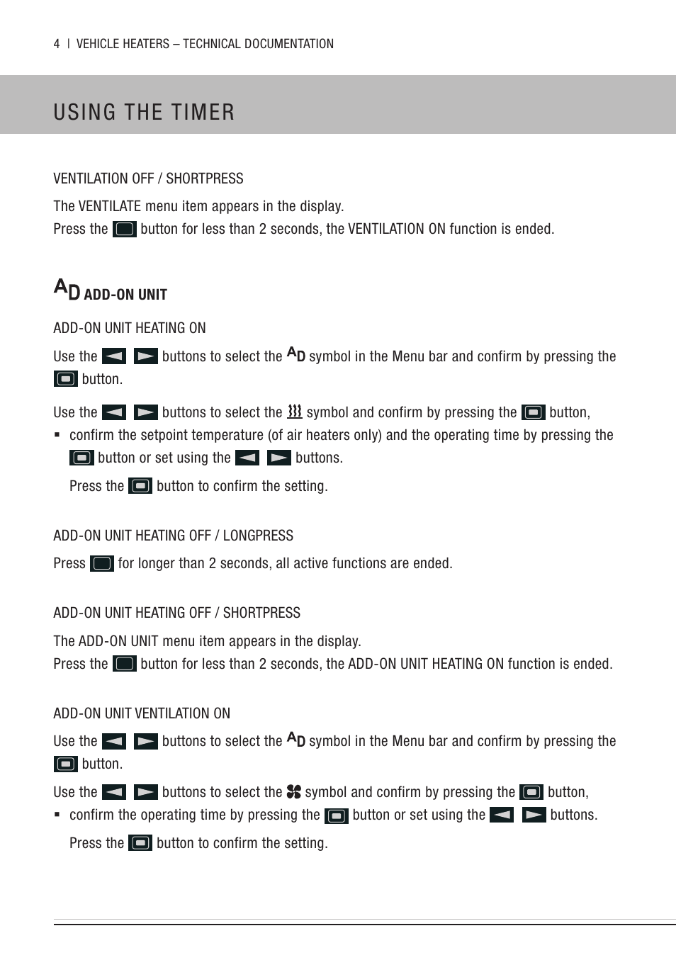 Using the timer | Eberspacher EasyStart Timer Quick Guide User Manual | Page 4 / 8
