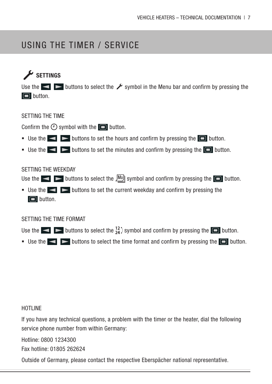 Using the timer / service | Eberspacher EasyStart Timer Quick Guide User Manual | Page 7 / 8