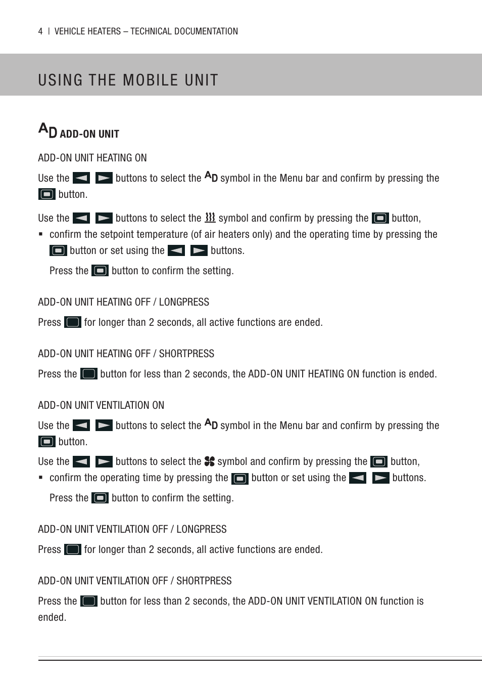 Using the mobile unit | Eberspacher EasyStart Remote+ Quick Guide User Manual | Page 4 / 8