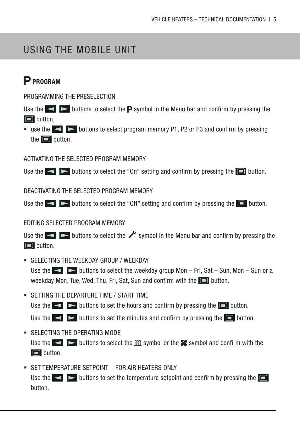 Using the mobile unit | Eberspacher EasyStart Remote+ Quick Guide User Manual | Page 5 / 8
