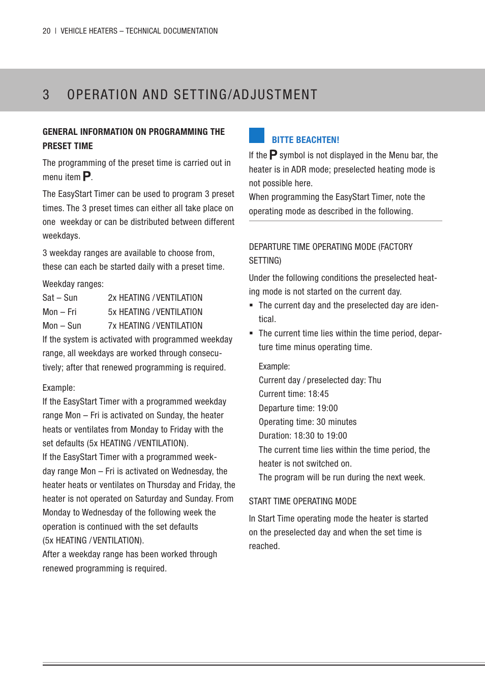 General information on programming the preset time, 3 operation and setting/adjustment | Eberspacher EasyStart Timer Operating instructions User Manual | Page 20 / 32