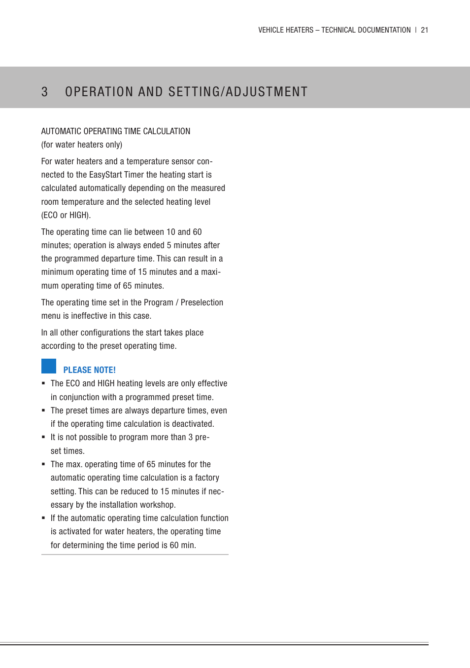 3 operation and setting/adjustment | Eberspacher EasyStart Timer Operating instructions User Manual | Page 21 / 32