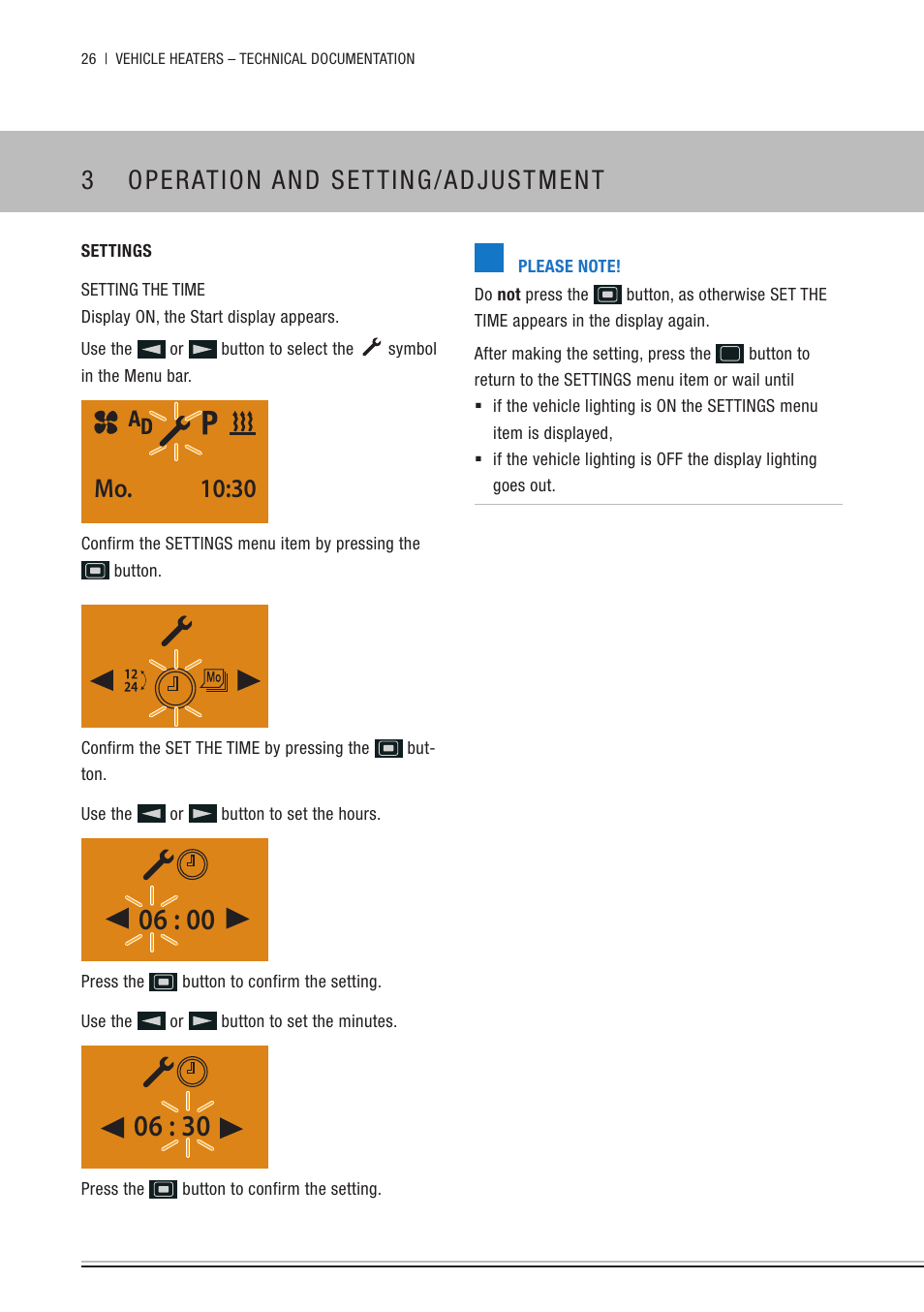 Settings, 3 operation and setting/adjustment, 30 mo | Eberspacher EasyStart Timer Operating instructions User Manual | Page 26 / 32