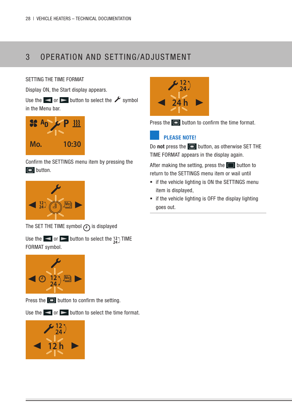 12 h 24 h, 3 operation and setting/adjustment, 30 mo | Eberspacher EasyStart Timer Operating instructions User Manual | Page 28 / 32