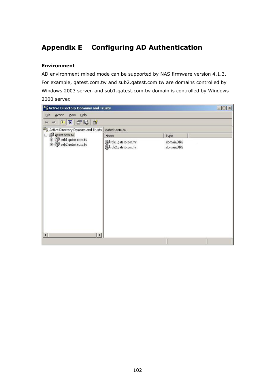 Configuring ad authentication, Appendix e, Appendix e configuring ad authentication | APC Disk On-line Server NAS-2100 User Manual | Page 102 / 112