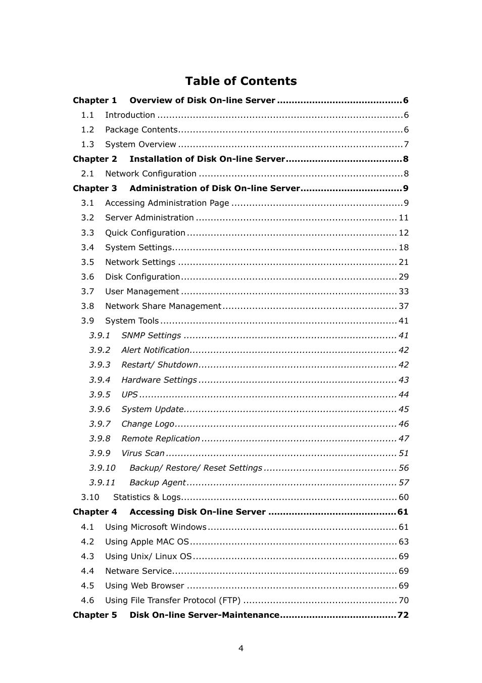 APC Disk On-line Server NAS-2100 User Manual | Page 4 / 112