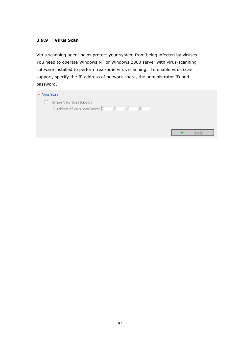 Virus scan | APC Disk On-line Server NAS-2100 User Manual | Page 51 / 112