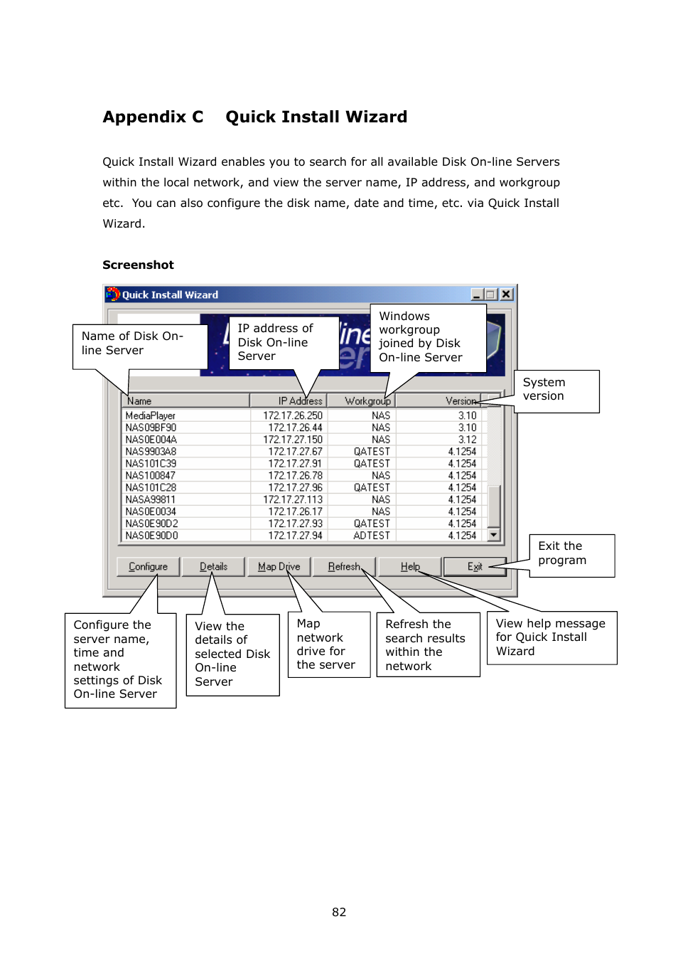 Quick install wizard, Appendix c, Appendix c quick install wizard | APC Disk On-line Server NAS-2100 User Manual | Page 82 / 112