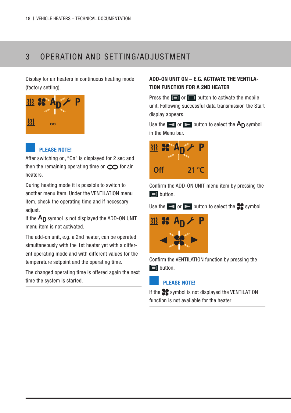3 operation and setting/adjustment, Off 21 °c | Eberspacher EasyStart Remote+ Operating instructions User Manual | Page 18 / 36