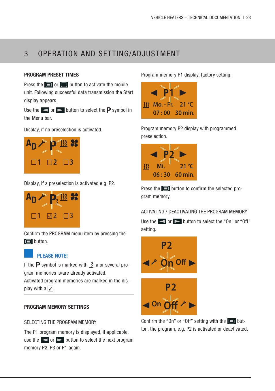 Program preset times, Program memory settings | Eberspacher EasyStart Remote+ Operating instructions User Manual | Page 23 / 36