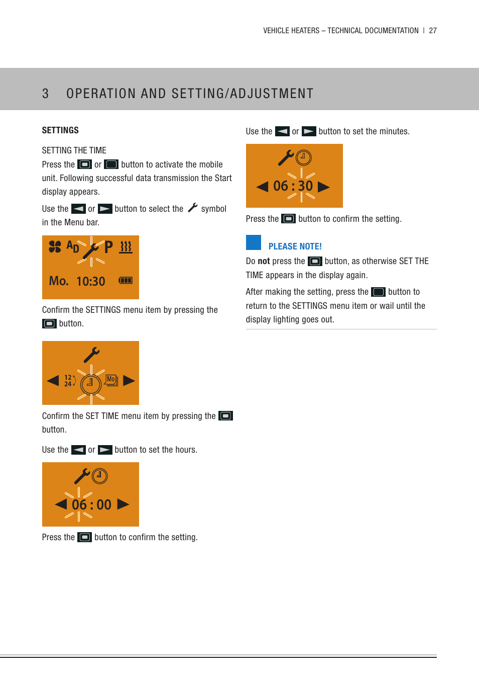 Settings, 3 operation and setting/adjustment, 30 mo | Eberspacher EasyStart Remote+ Operating instructions User Manual | Page 27 / 36