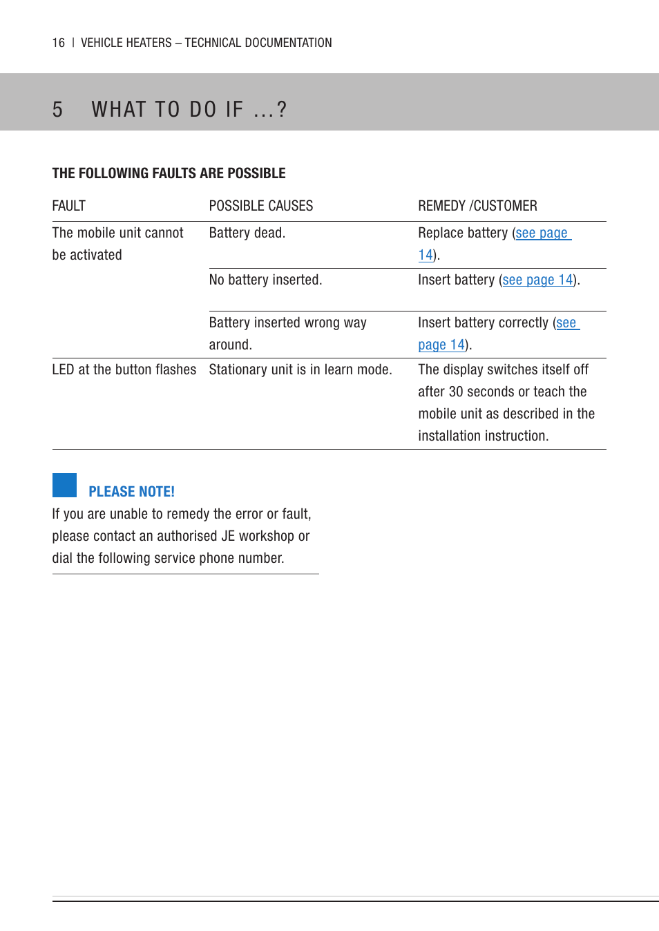 The following faults are possible, 5 what to do if | Eberspacher EasyStart Remote User Manual | Page 16 / 20
