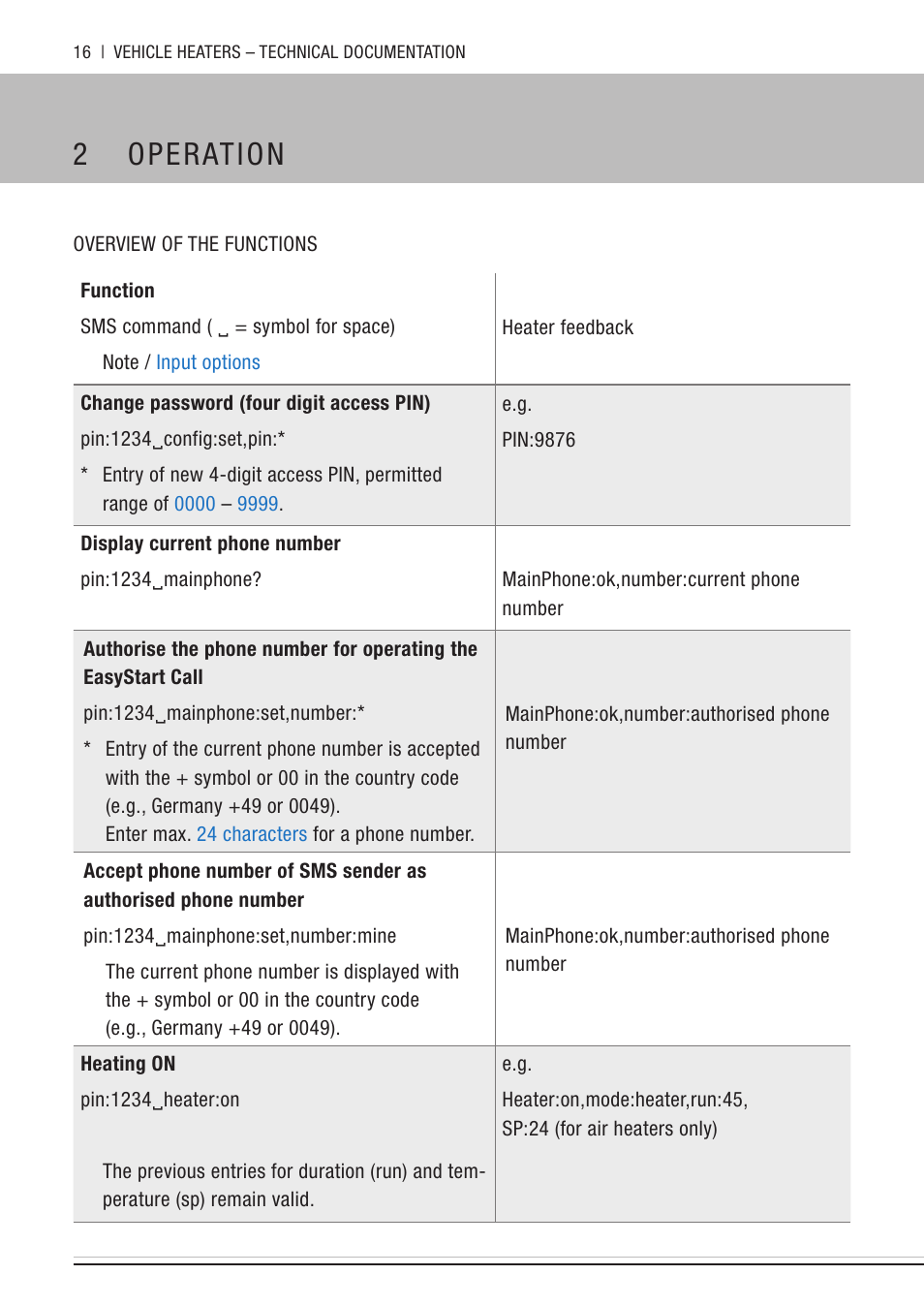 Overview of the functions, 2 operation | Eberspacher EasyStart Call User Manual | Page 16 / 30