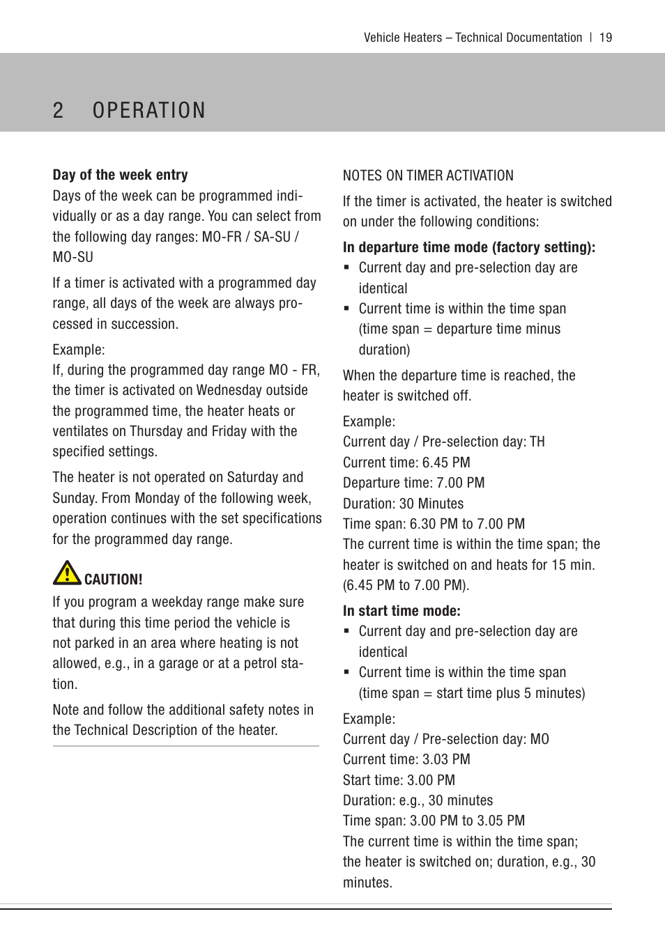 Notes on timer activation, 2 operation | Eberspacher EasyStart Call User Manual | Page 19 / 30