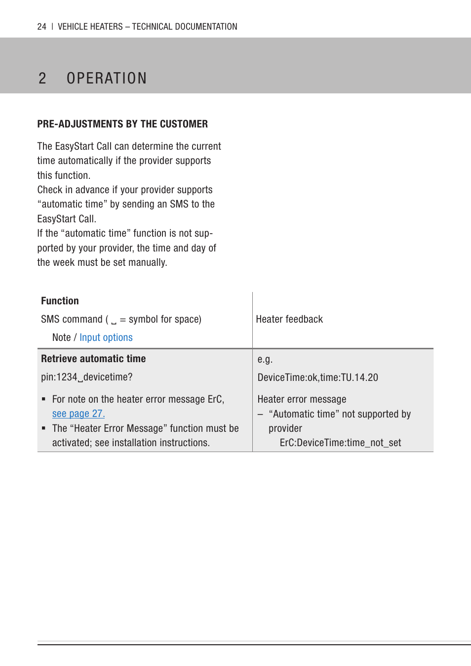 Pre-adjustments by the customer, 2 operation | Eberspacher EasyStart Call User Manual | Page 24 / 30