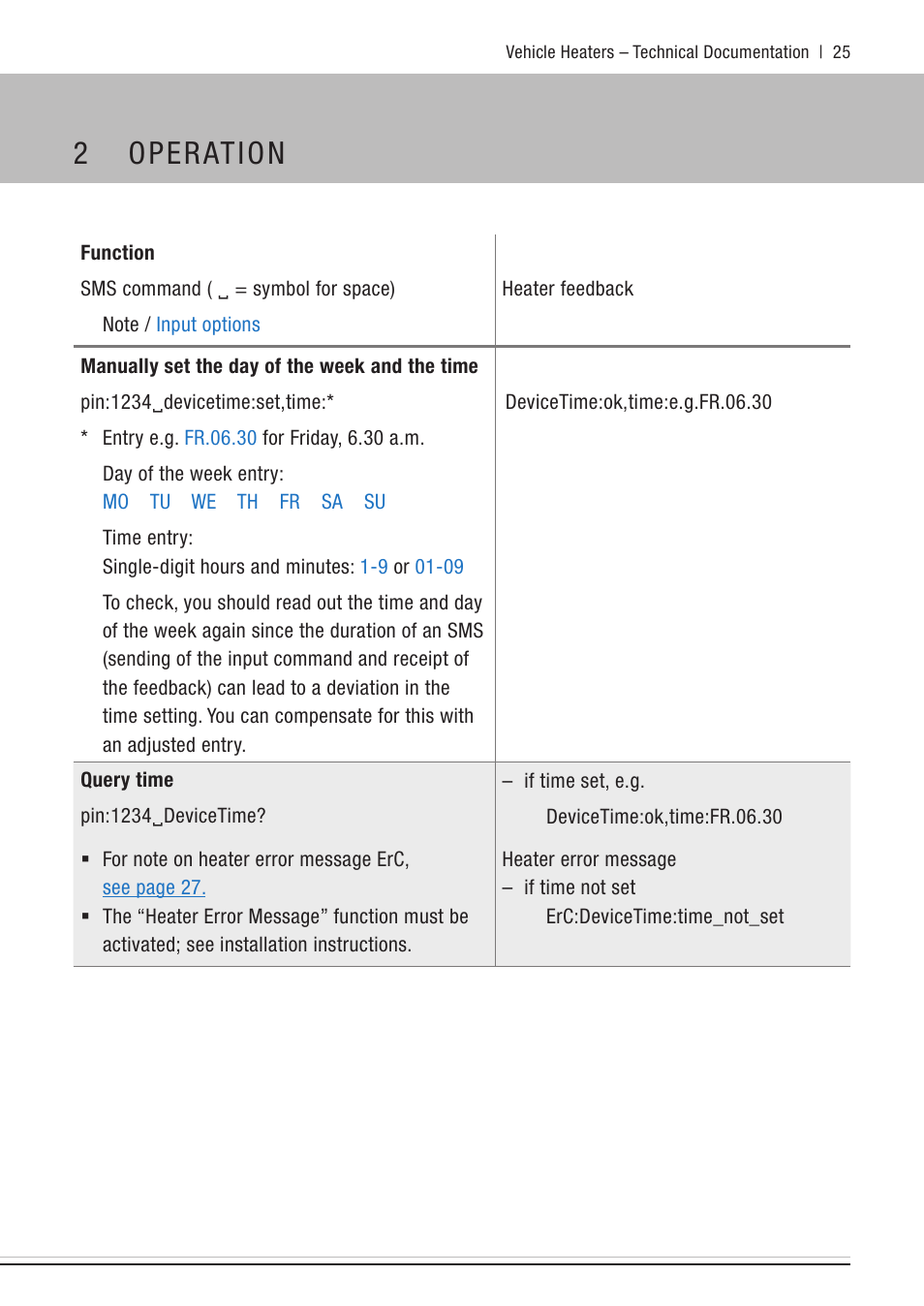 Manually set the day of the week and the time, 2 operation | Eberspacher EasyStart Call User Manual | Page 25 / 30