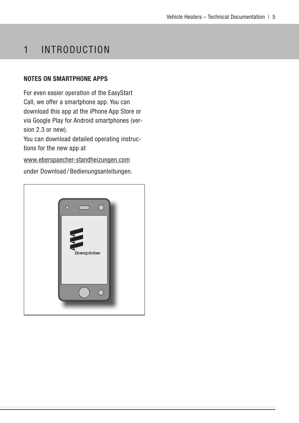 Notes on smartphone apps, 1 introduction | Eberspacher EasyStart Call User Manual | Page 5 / 30