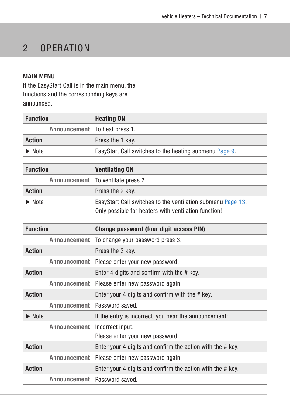 Main menu, 2 operation | Eberspacher EasyStart Call User Manual | Page 7 / 30