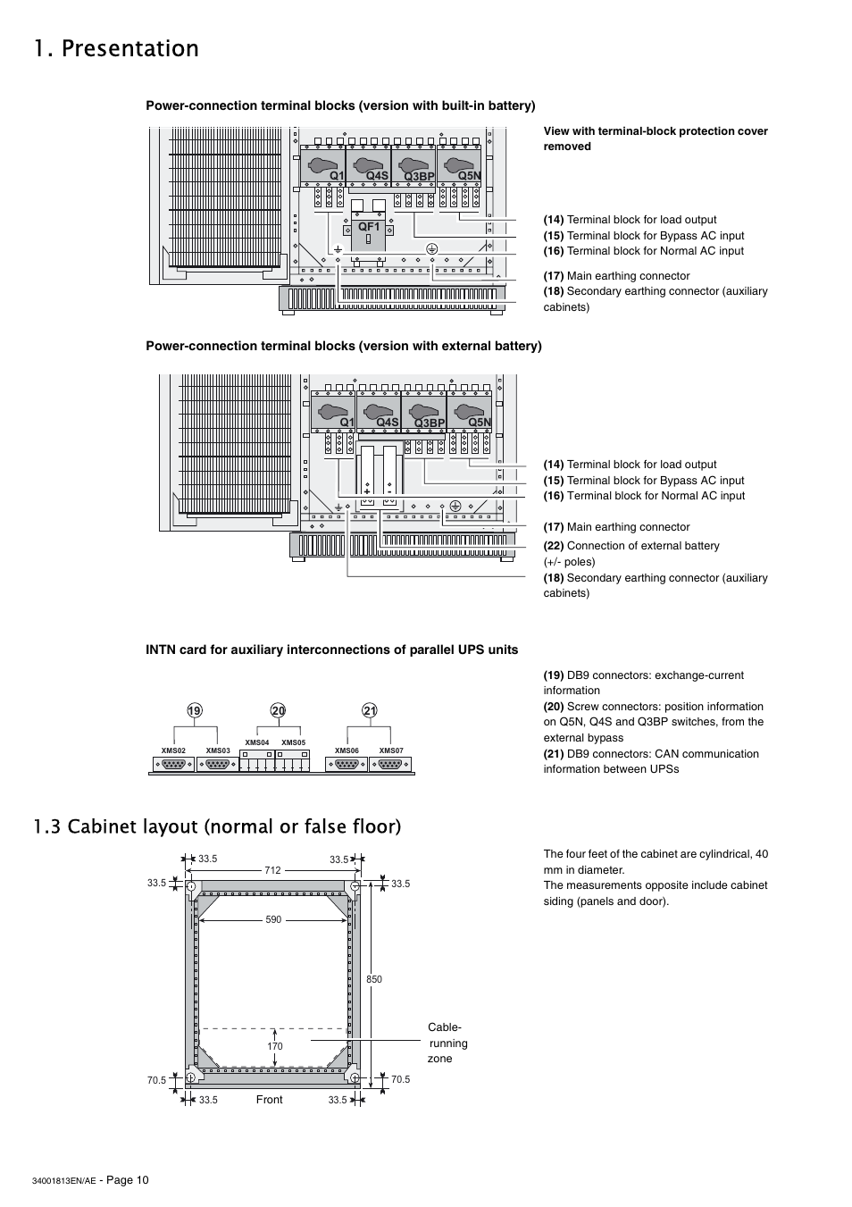 3 cabinet layout (normal or false floor), Presentation | APC GALAXY 5000 User Manual | Page 10 / 68