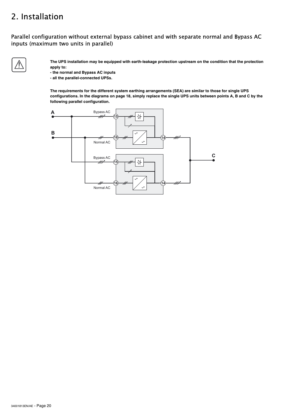 Inputs (maximum two units in parallel), Installation | APC GALAXY 5000 User Manual | Page 20 / 68