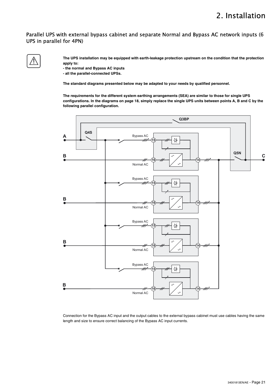 Ups in parallel for 4pn), Installation | APC GALAXY 5000 User Manual | Page 21 / 68