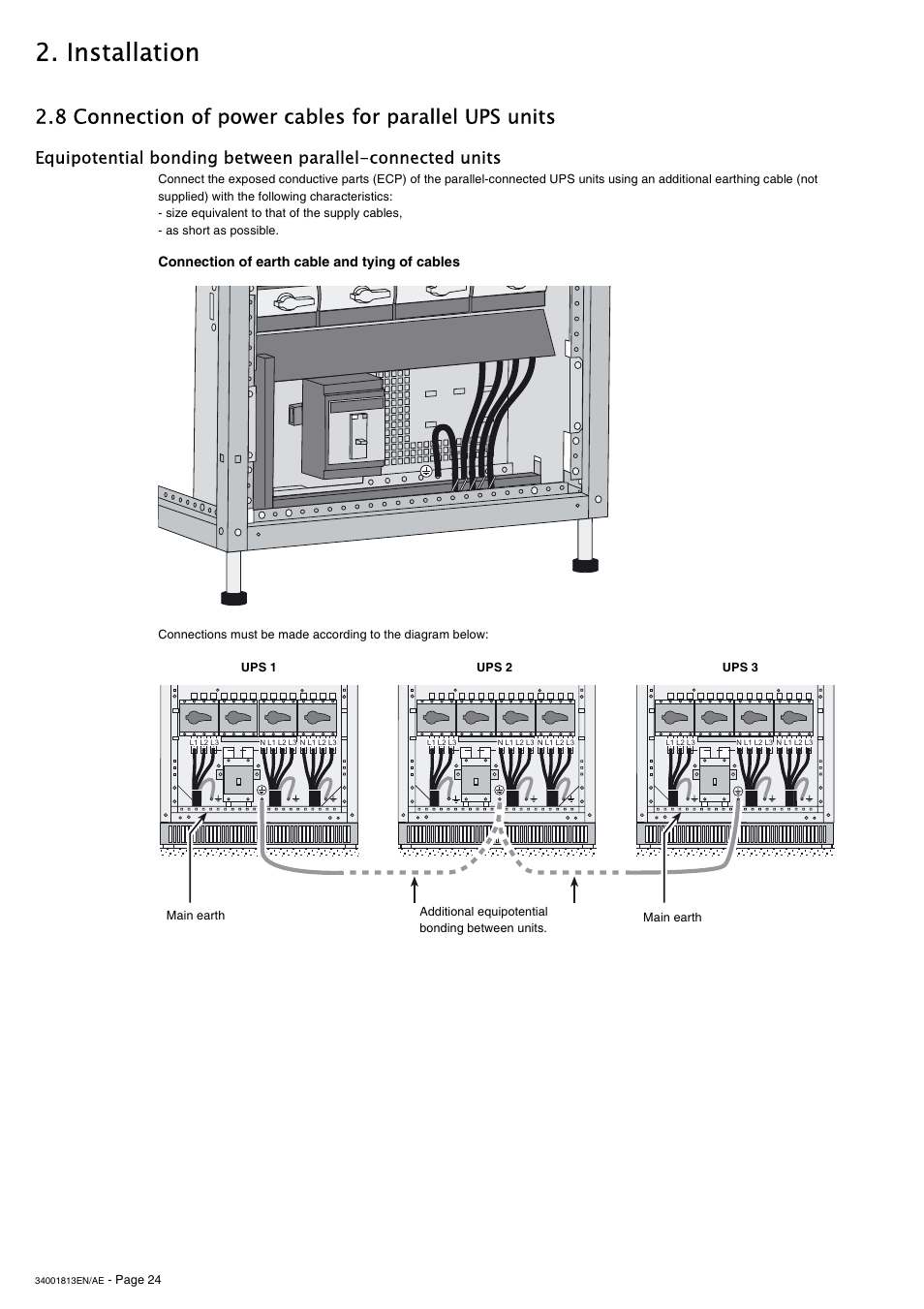 Connection of earth cable and tying of cables, Installation | APC GALAXY 5000 User Manual | Page 24 / 68