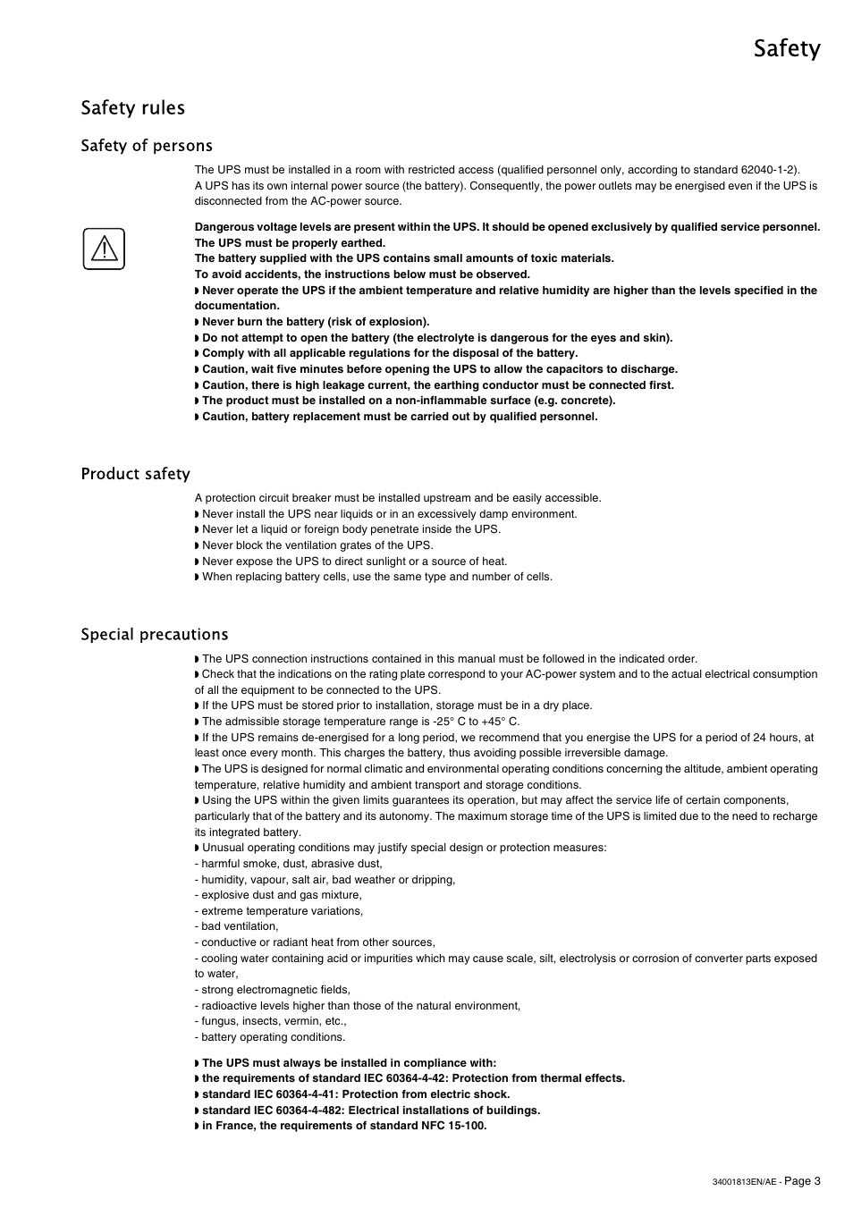 Safety, Safety rules | APC GALAXY 5000 User Manual | Page 3 / 68