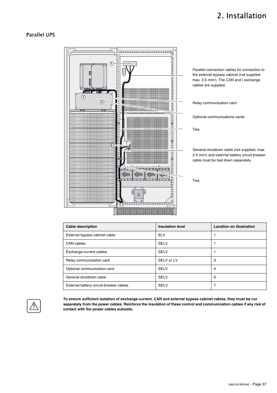 Parallel ups, Installation | APC GALAXY 5000 User Manual | Page 37 / 68