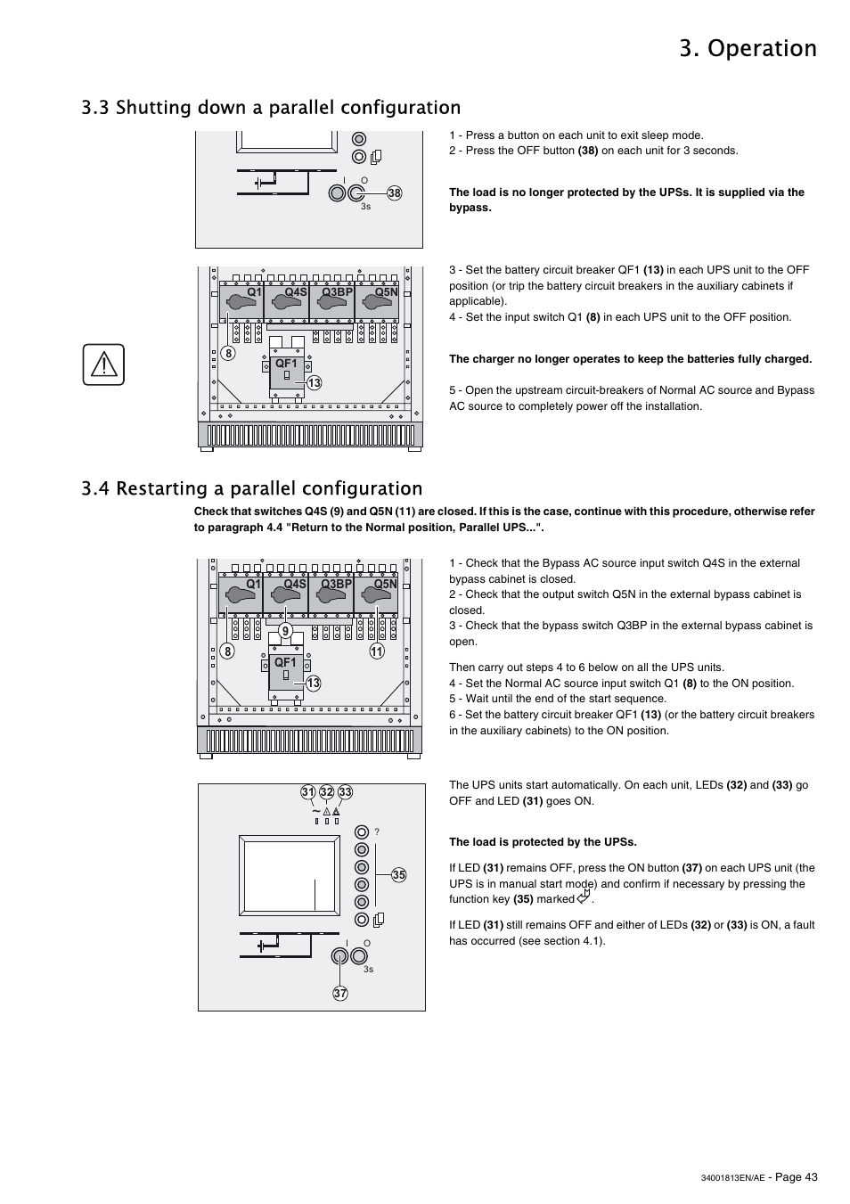 3 shutting down a parallel configuration, 4 restarting a parallel configuration, Operation | APC GALAXY 5000 User Manual | Page 43 / 68