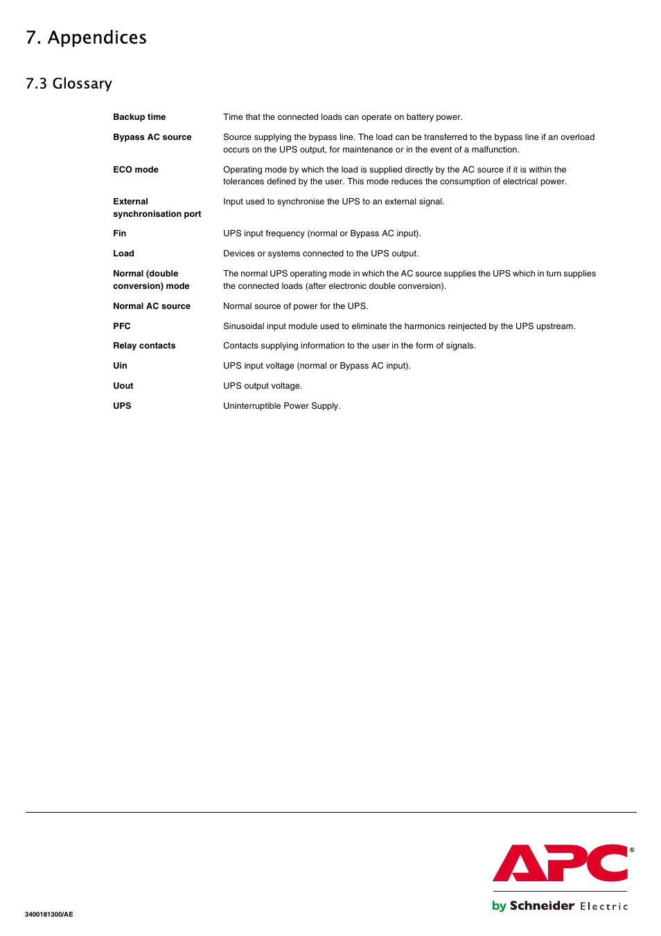 3 glossary, Appendices | APC GALAXY 5000 User Manual | Page 68 / 68