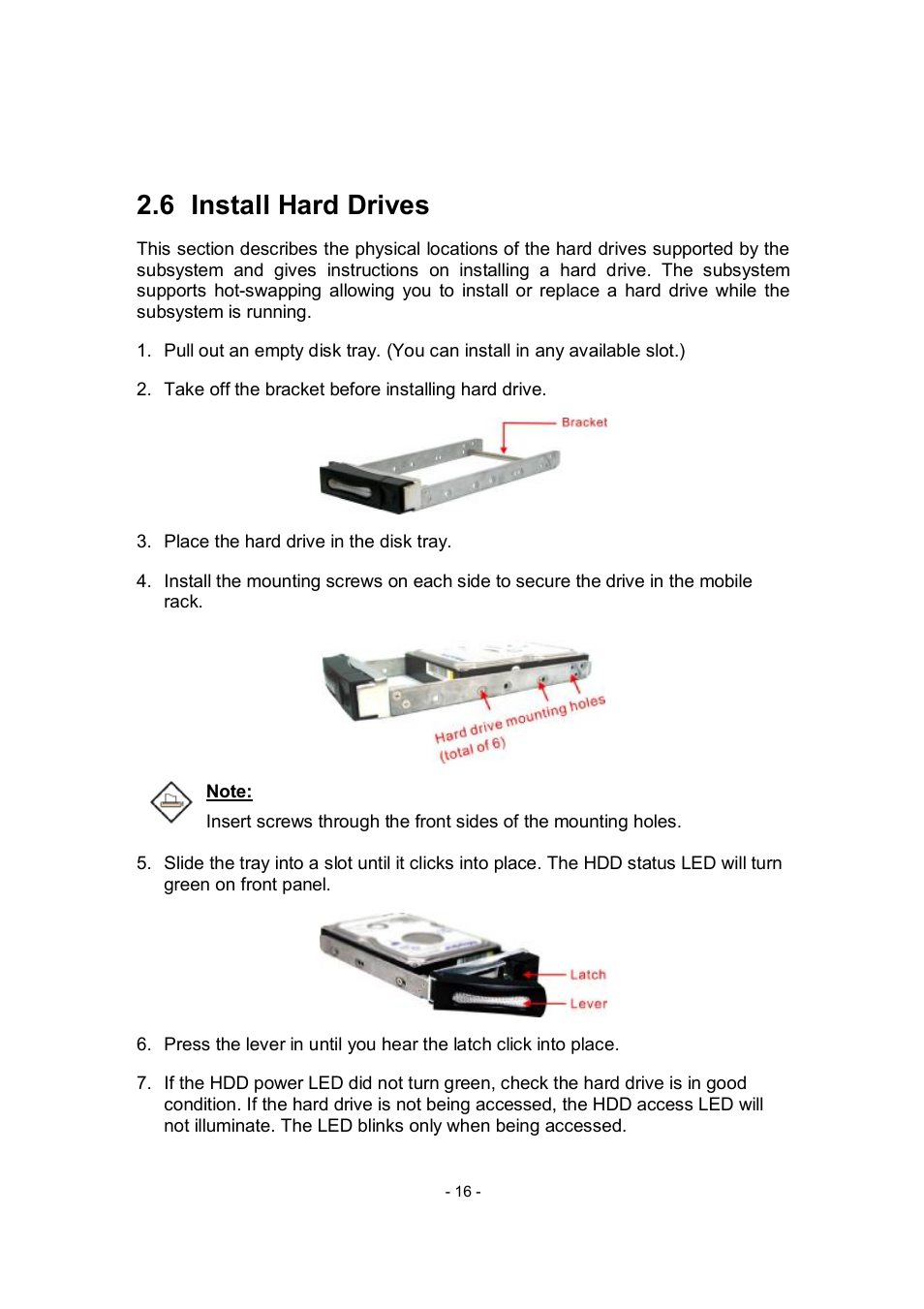 6 install hard drives | APC RAID Subsystem SCSI-SATA II User Manual | Page 16 / 131