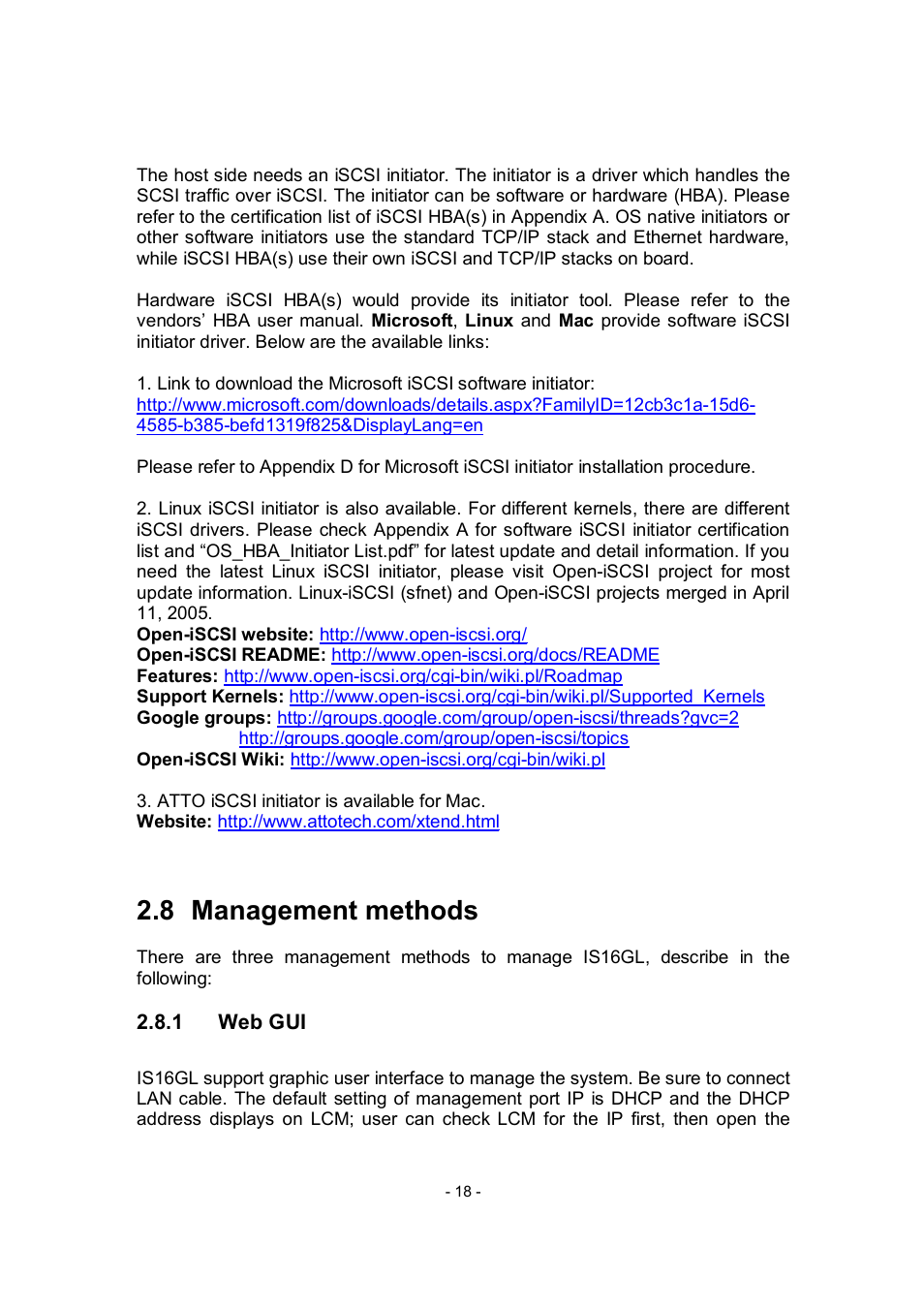 8 management methods | APC RAID Subsystem SCSI-SATA II User Manual | Page 18 / 131