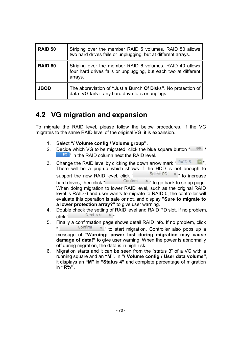 2 vg migration and expansion | APC RAID Subsystem SCSI-SATA II User Manual | Page 70 / 131
