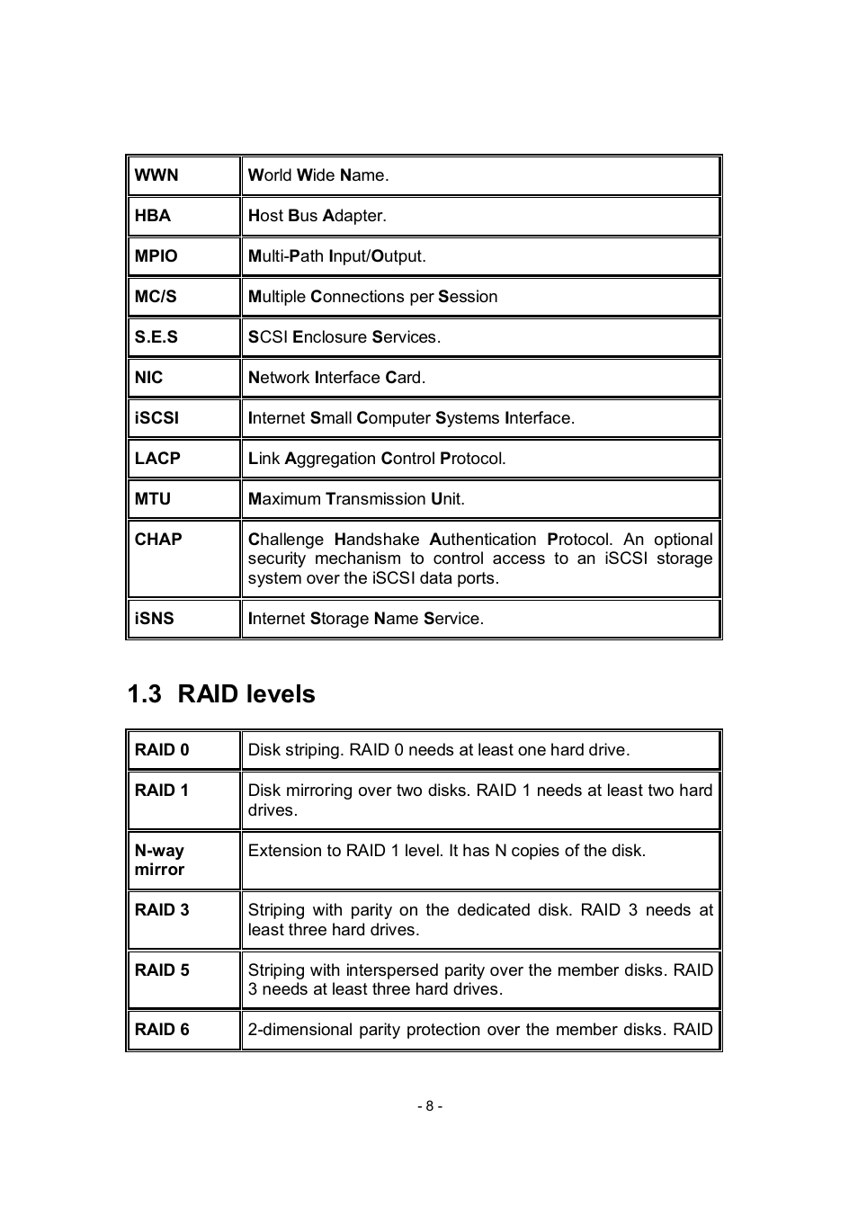 3 raid levels | APC RAID Subsystem SCSI-SATA II User Manual | Page 8 / 131