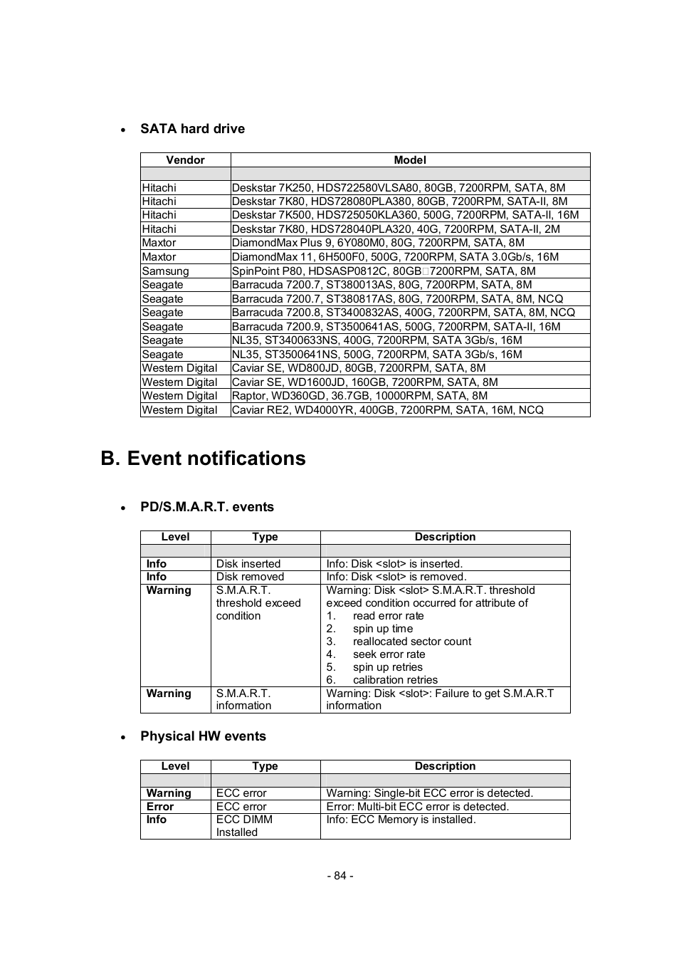 B. event notifications | APC RAID Subsystem SCSI-SATA II User Manual | Page 84 / 131