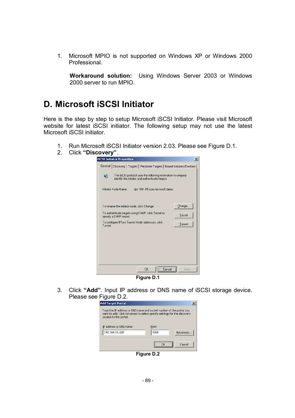 D. microsoft iscsi initiator | APC RAID Subsystem SCSI-SATA II User Manual | Page 89 / 131