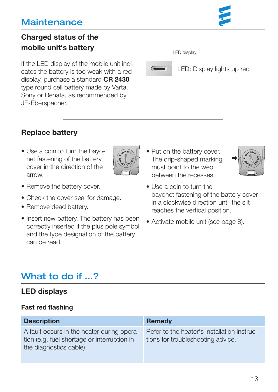 Maintenance, What to do if | Eberspacher EasyStart R User Manual | Page 13 / 16