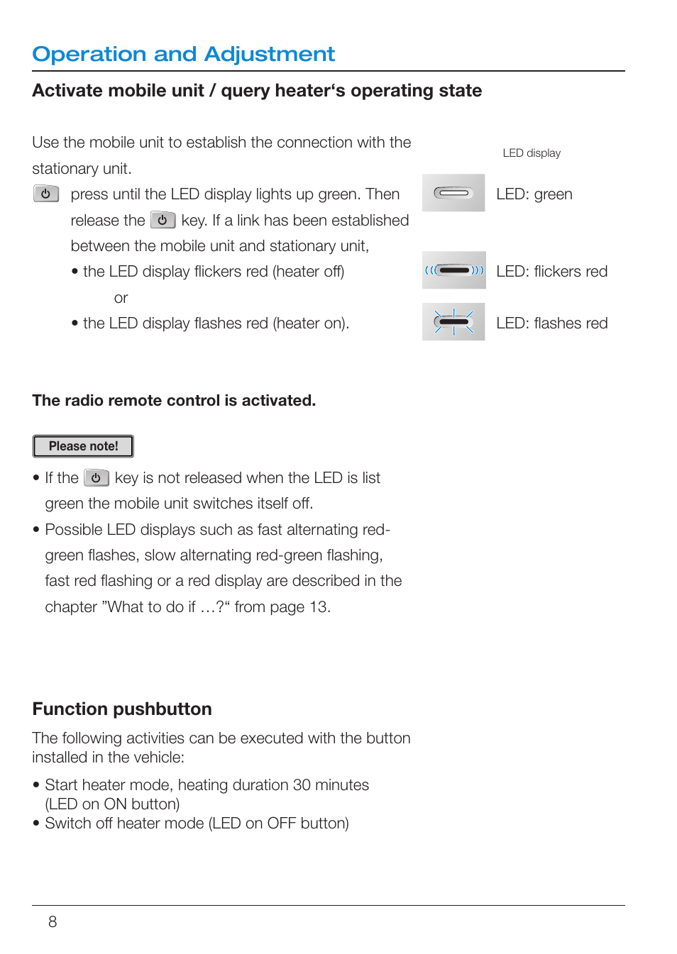 Operation and adjustment | Eberspacher EasyStart R User Manual | Page 8 / 16