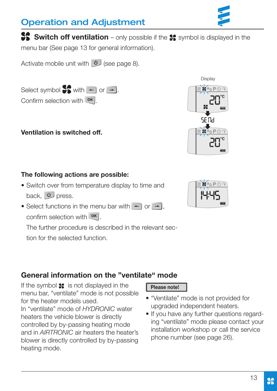 Operation and adjustment | Eberspacher EasyStart R User Manual | Page 13 / 28