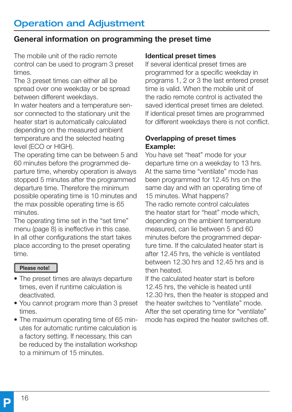 Operation and adjustment | Eberspacher EasyStart R User Manual | Page 16 / 28